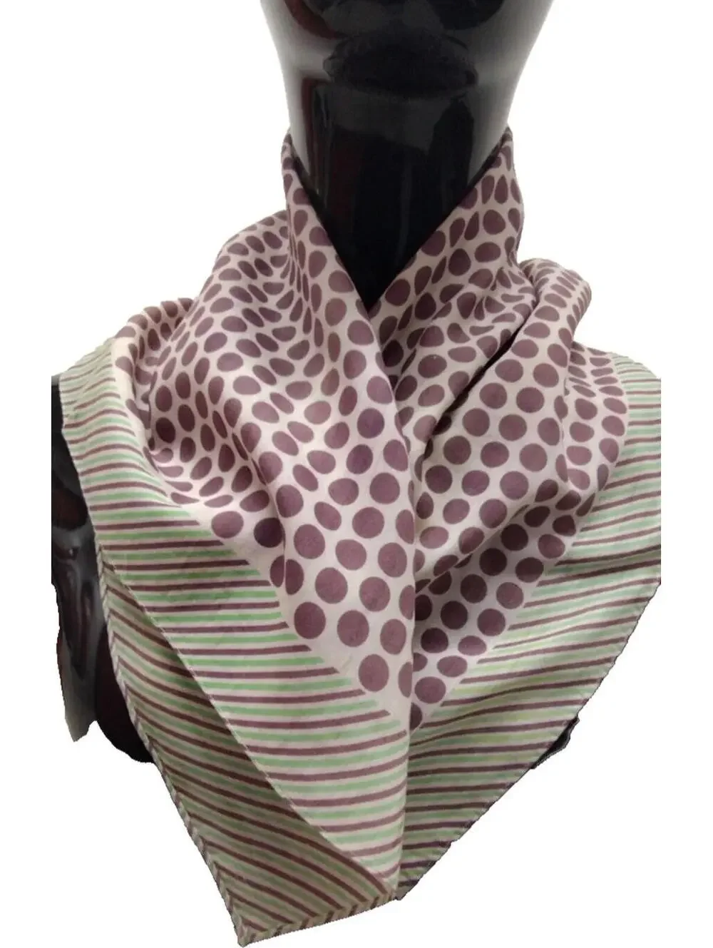 Vintage Cotton Scarf Mid Century Men's Cuban Polka Gangster Jade Green Stripes